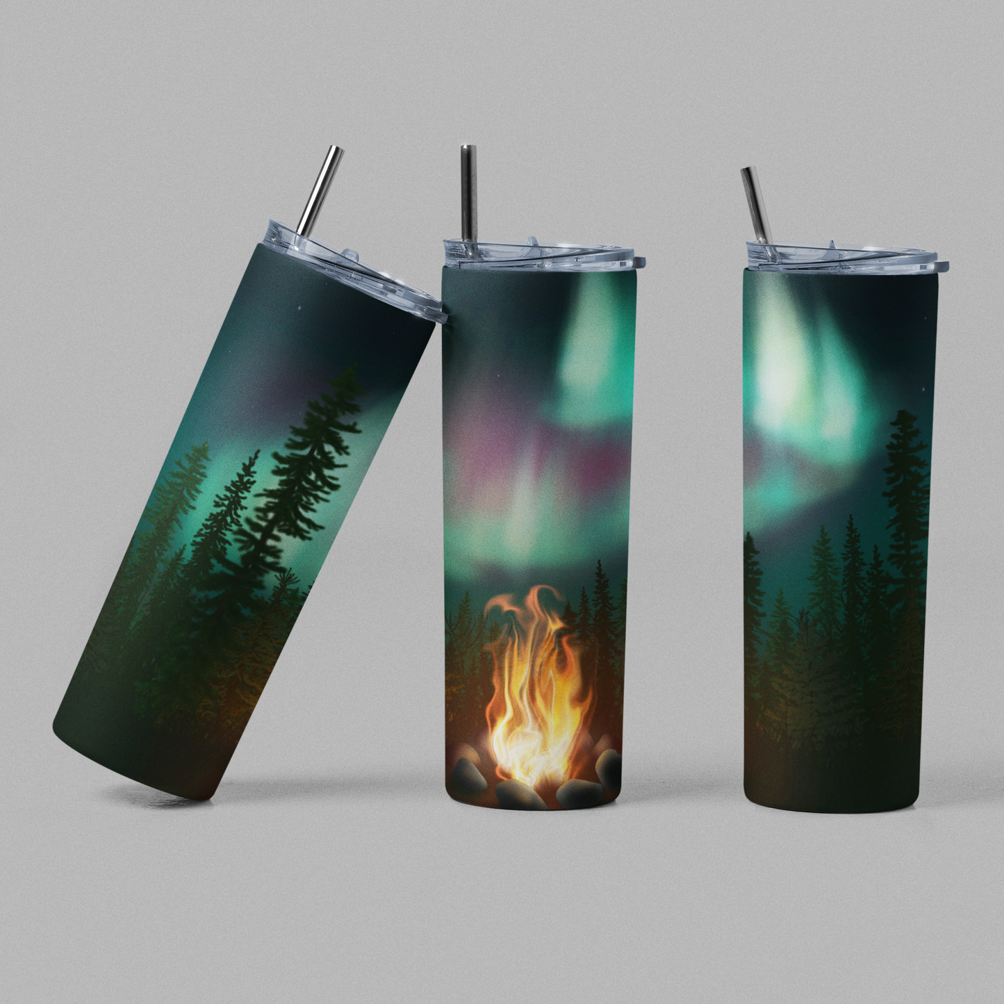 Northern Lights Wilderness Nature Vacation Campfire Tumbler