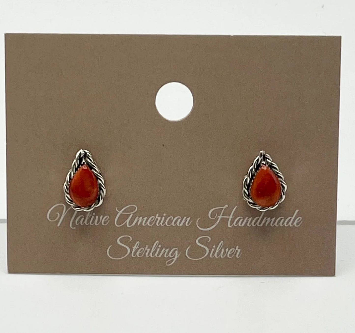 Orange Spiny Oyster and Sterling Silver Tear Drop Shaped Earrings