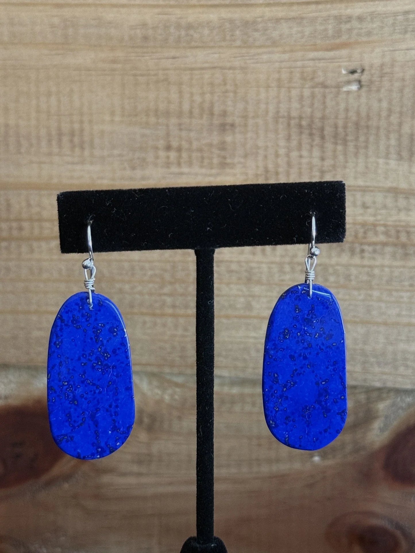 Lapis Lazuli & Sterling Silver Slab Dangle Earrings