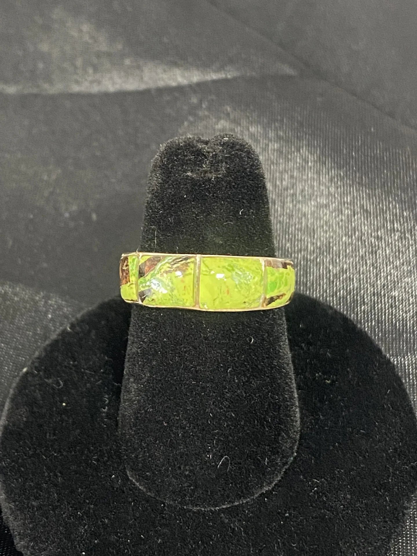 Gaspeite & Sterling Silver Inlay Band Ring
