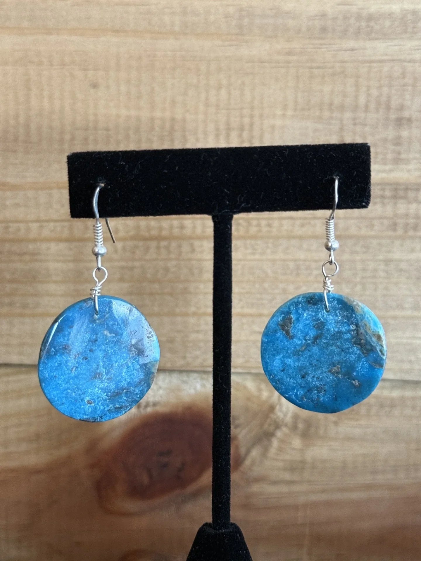 Turquoise & Sterling Silver Circle Slab Dangle Earrings