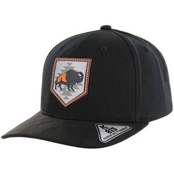 Native Buffalo Cap – Cotton Hat with Suede Visor, One Size: Black