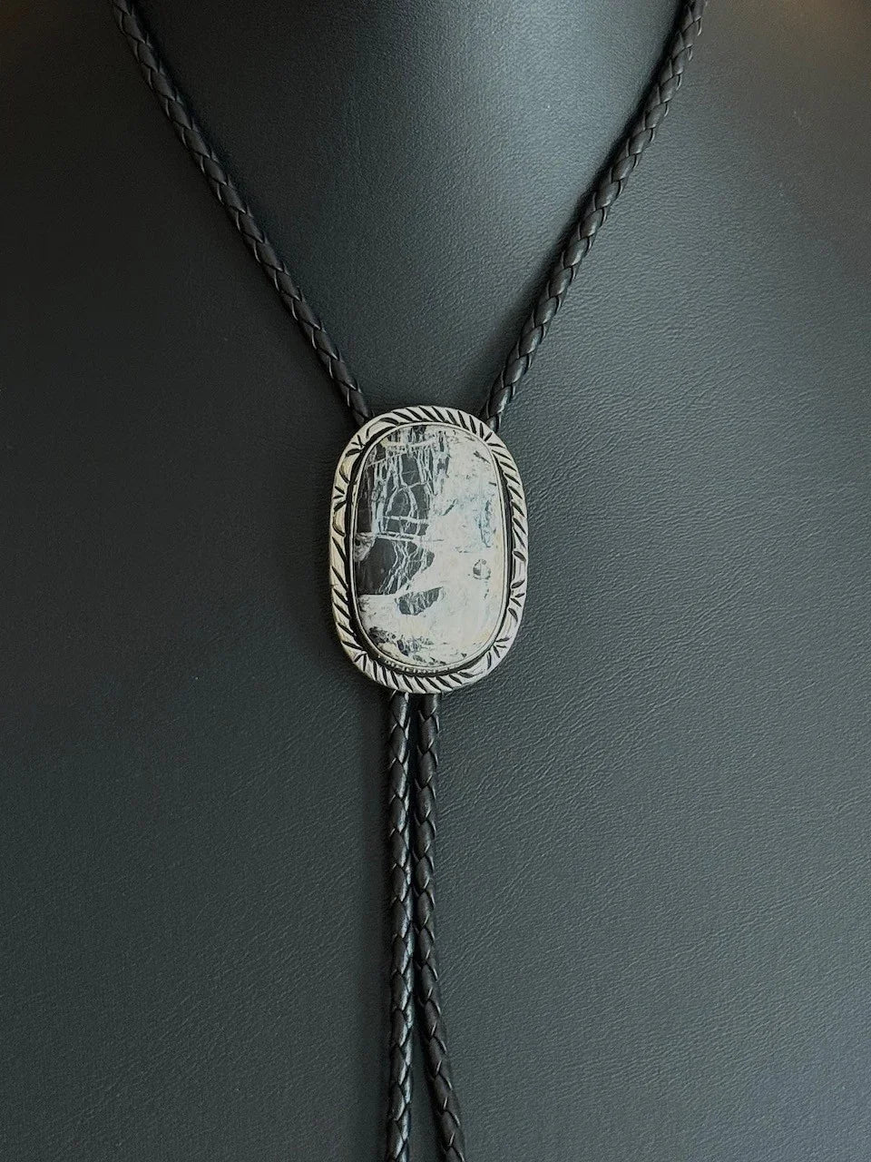 White Buffalo/Sterling Silver Bolo Tie