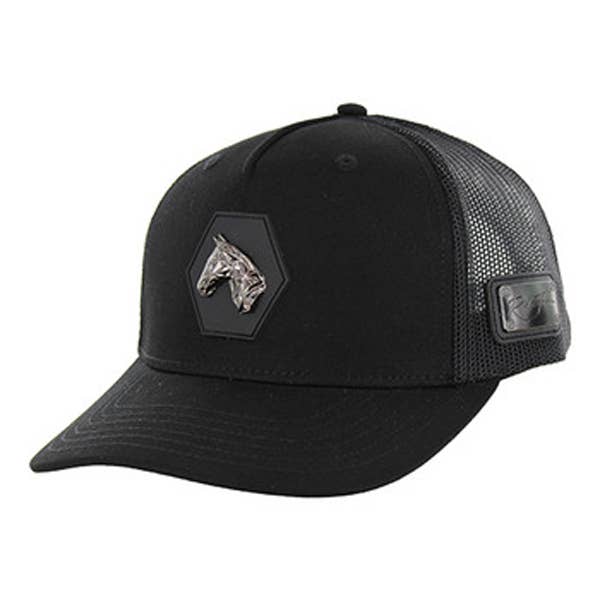HORSE TRUCKER CAP – COTTON/POLY BLEND | DOUBLE SNAPBACK: Black/Black