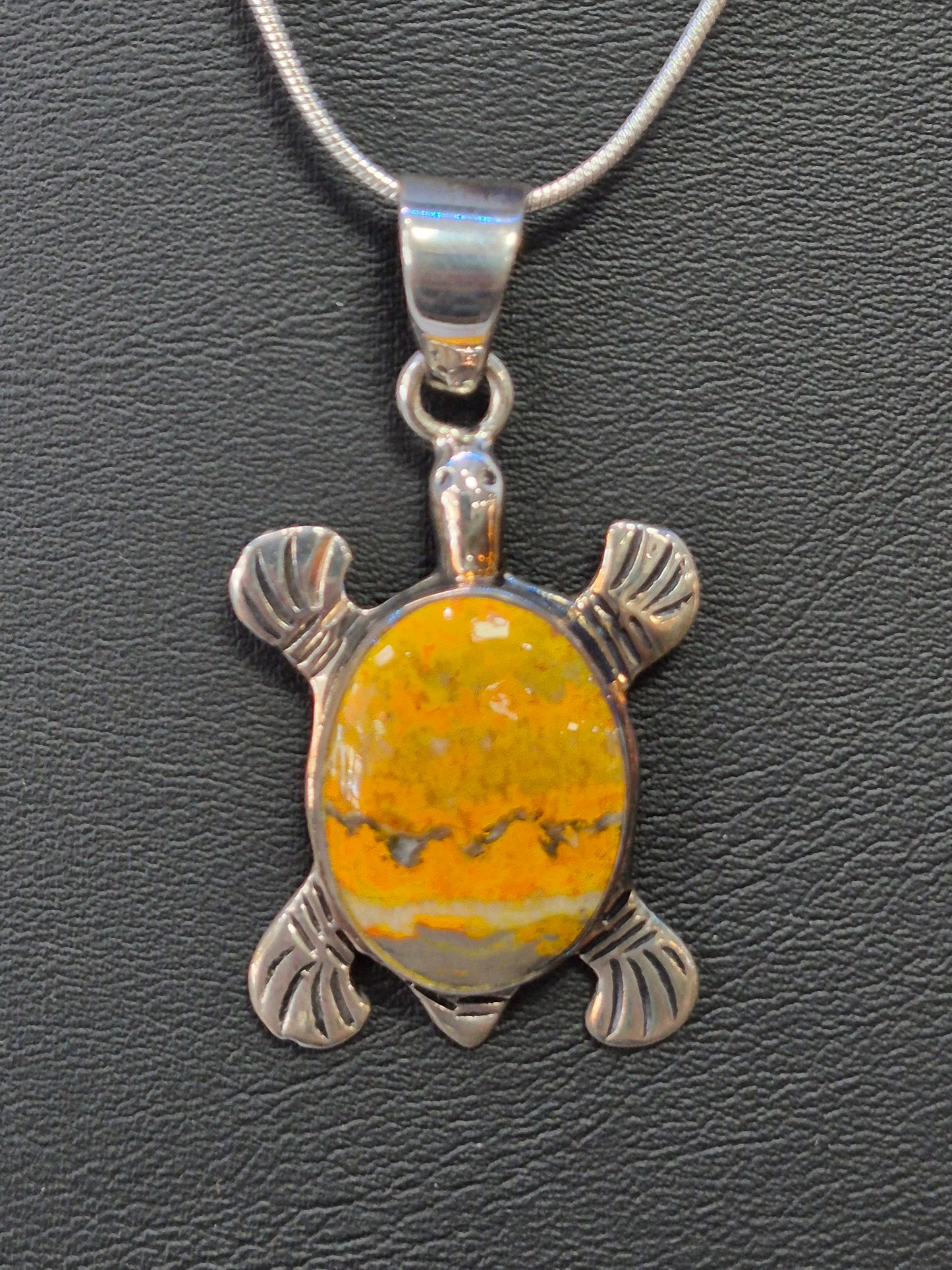 Bumblebee Jasper Turtle,Sterling Silver Necklace