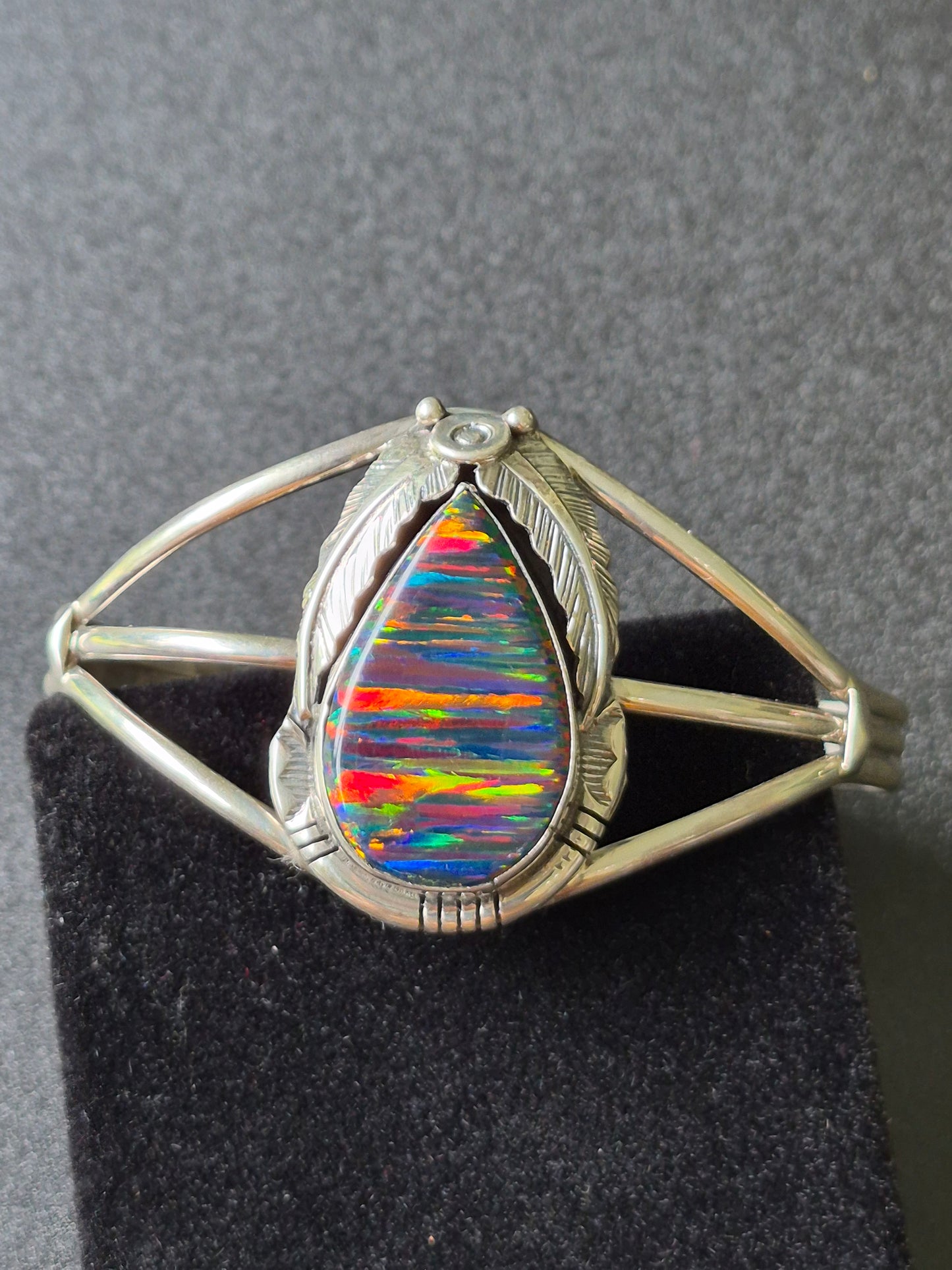 Sterling Silver and Lab Opal Bracelet