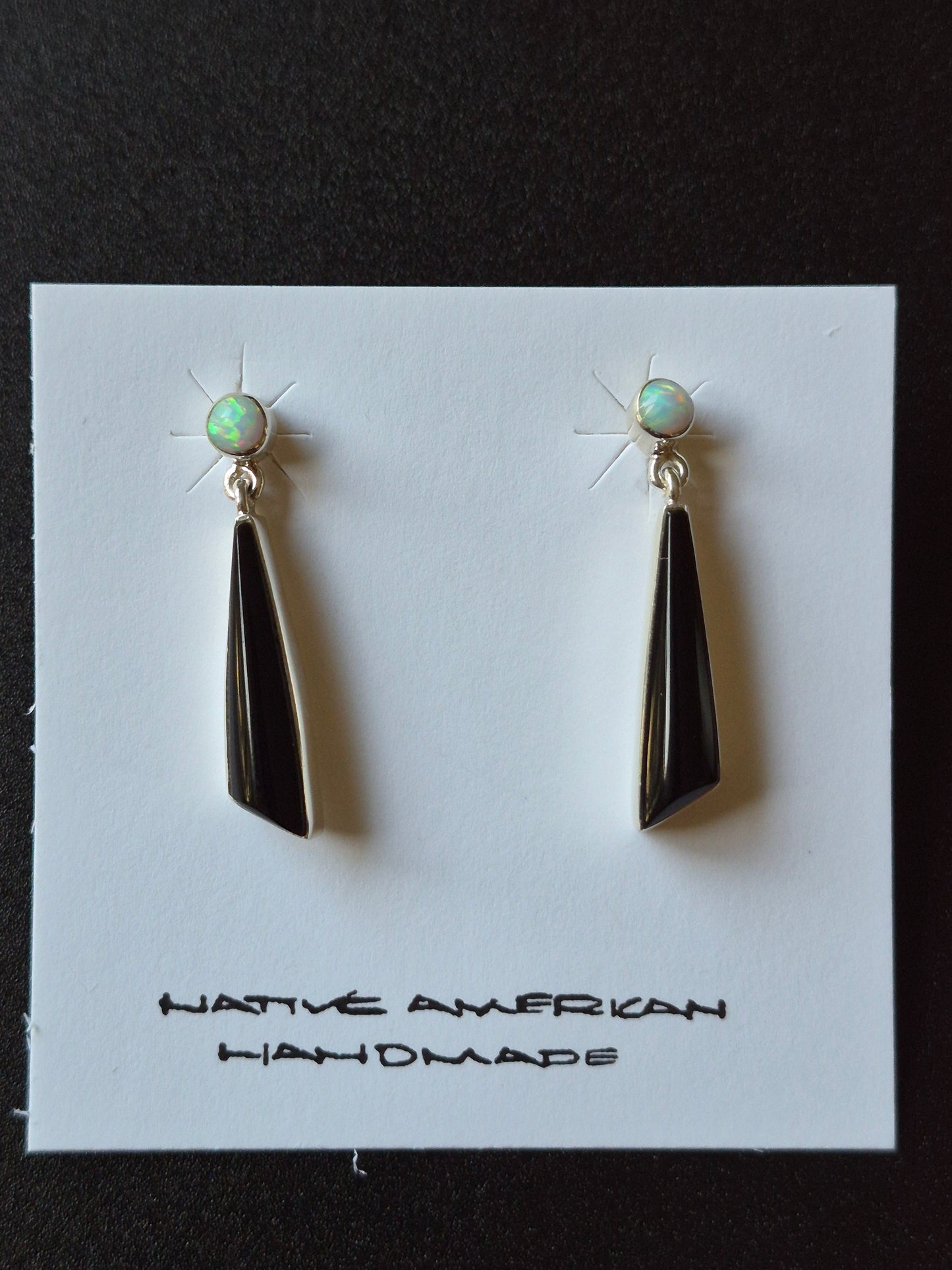 Lab Opal & Onyx Earrings