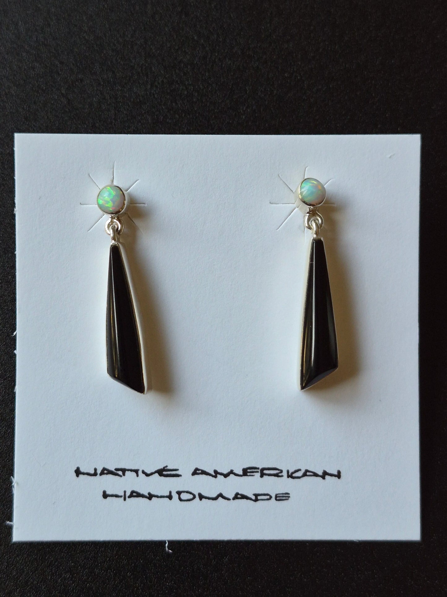 Lab Opal & Onyx Earrings
