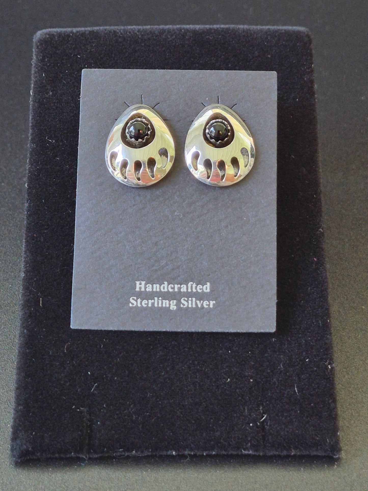 Sterling Silver & Onyx Bear paw Stud Earrings