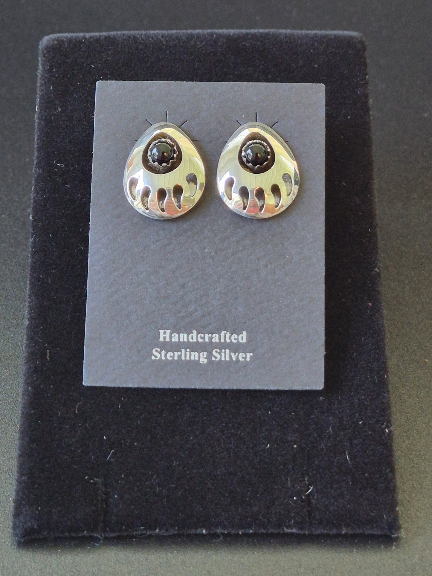 Sterling Silver & Onyx Bear paw Stud Earrings