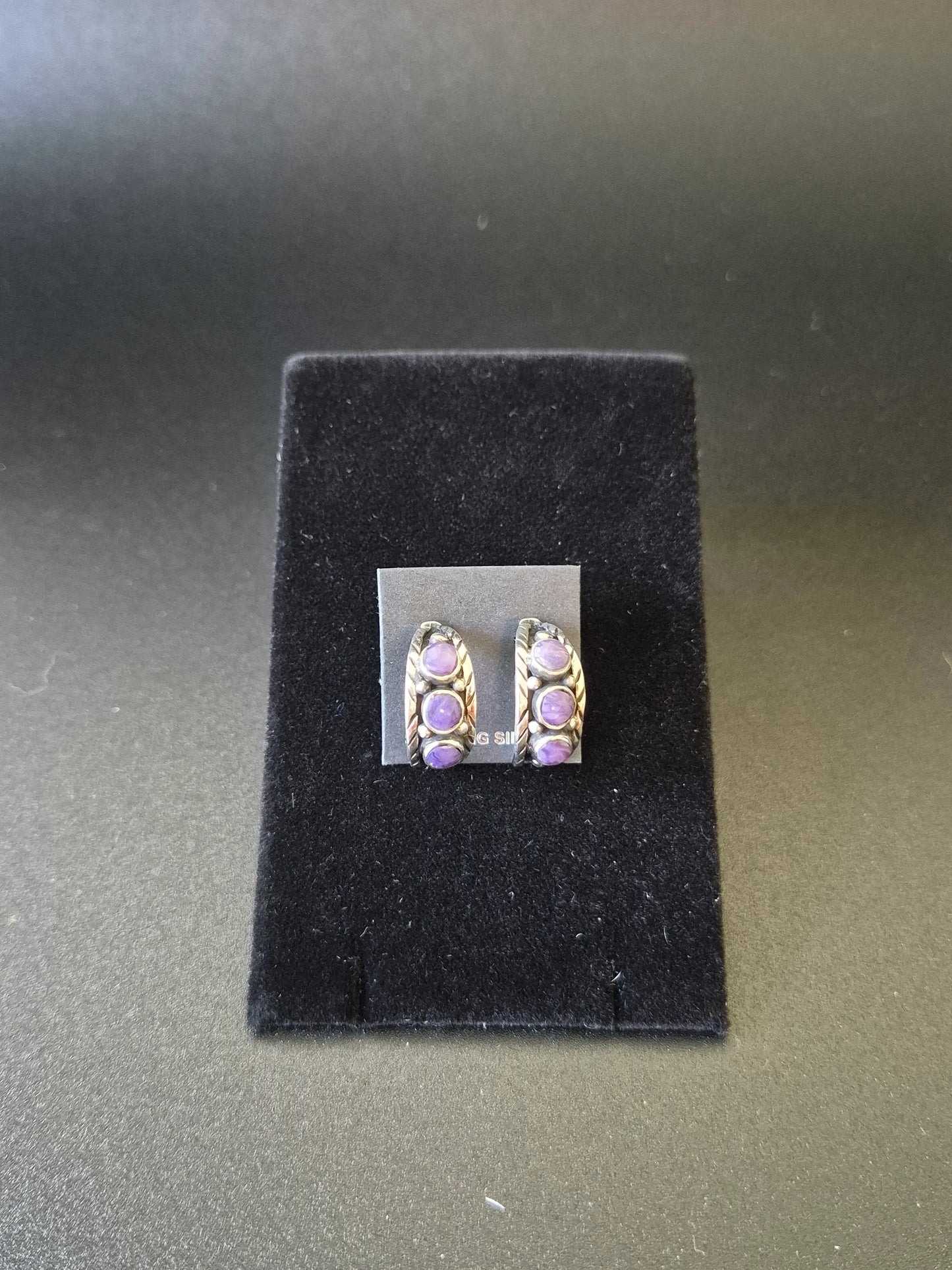Charoite & Sterling Silver Hoops