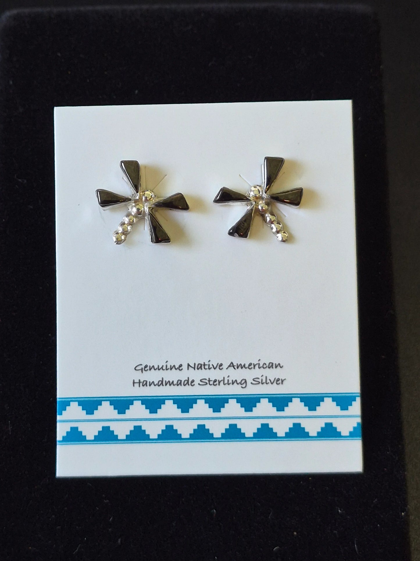 Onyx & Sterling Silver Dragonfly post Earrings
