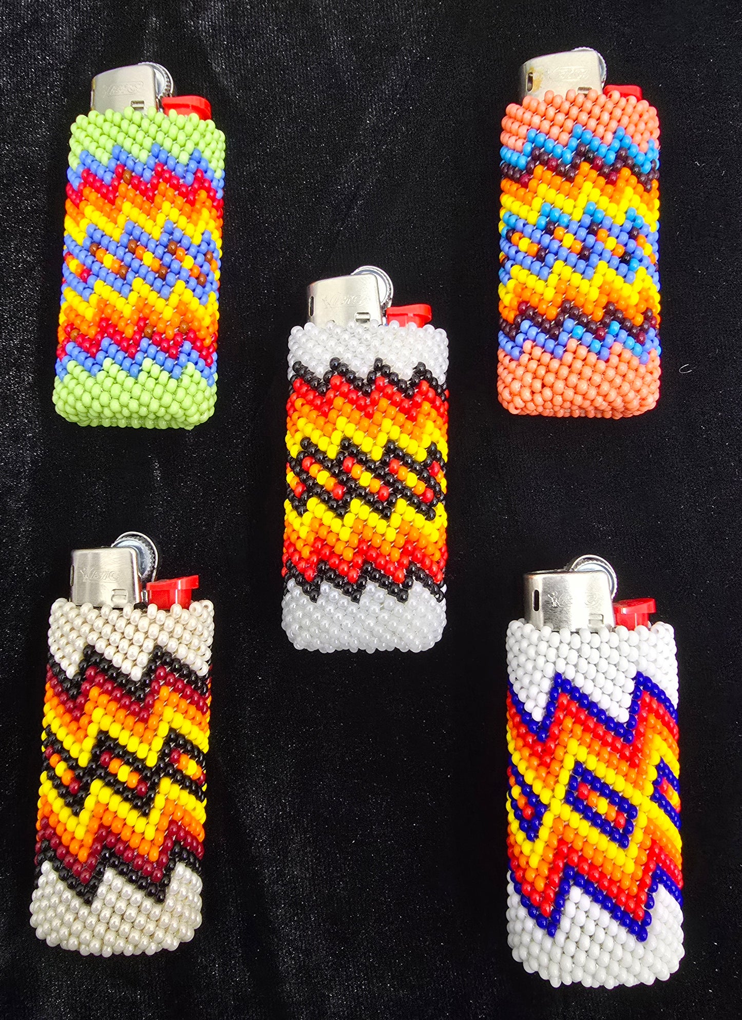 Beaded Lighter - Small (White w/Royal Blue Details)