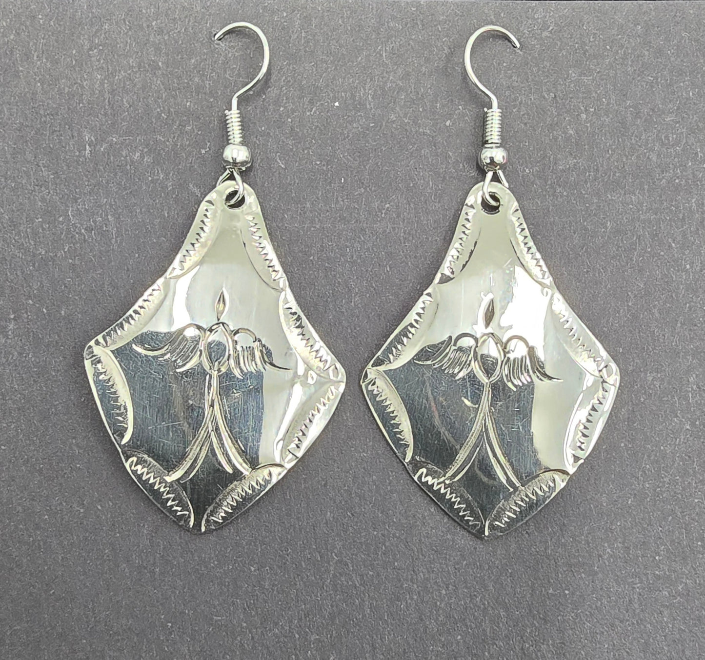 German Silver Waterbird Earrings by Adam Caesar - Rounded Kite