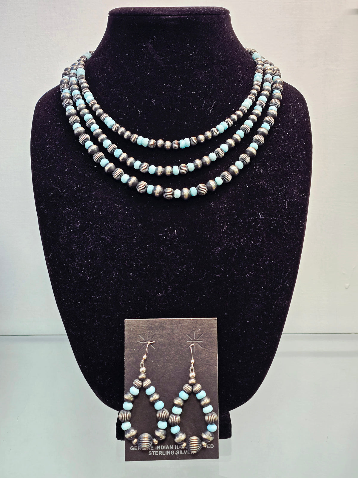 Turquoise & Navajo Pearl Necklace/Earring Set
