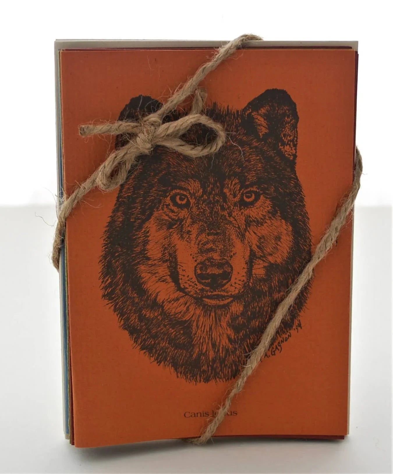 Wolf art notecards with twine tie, Native-inspired design for crafts and gifts