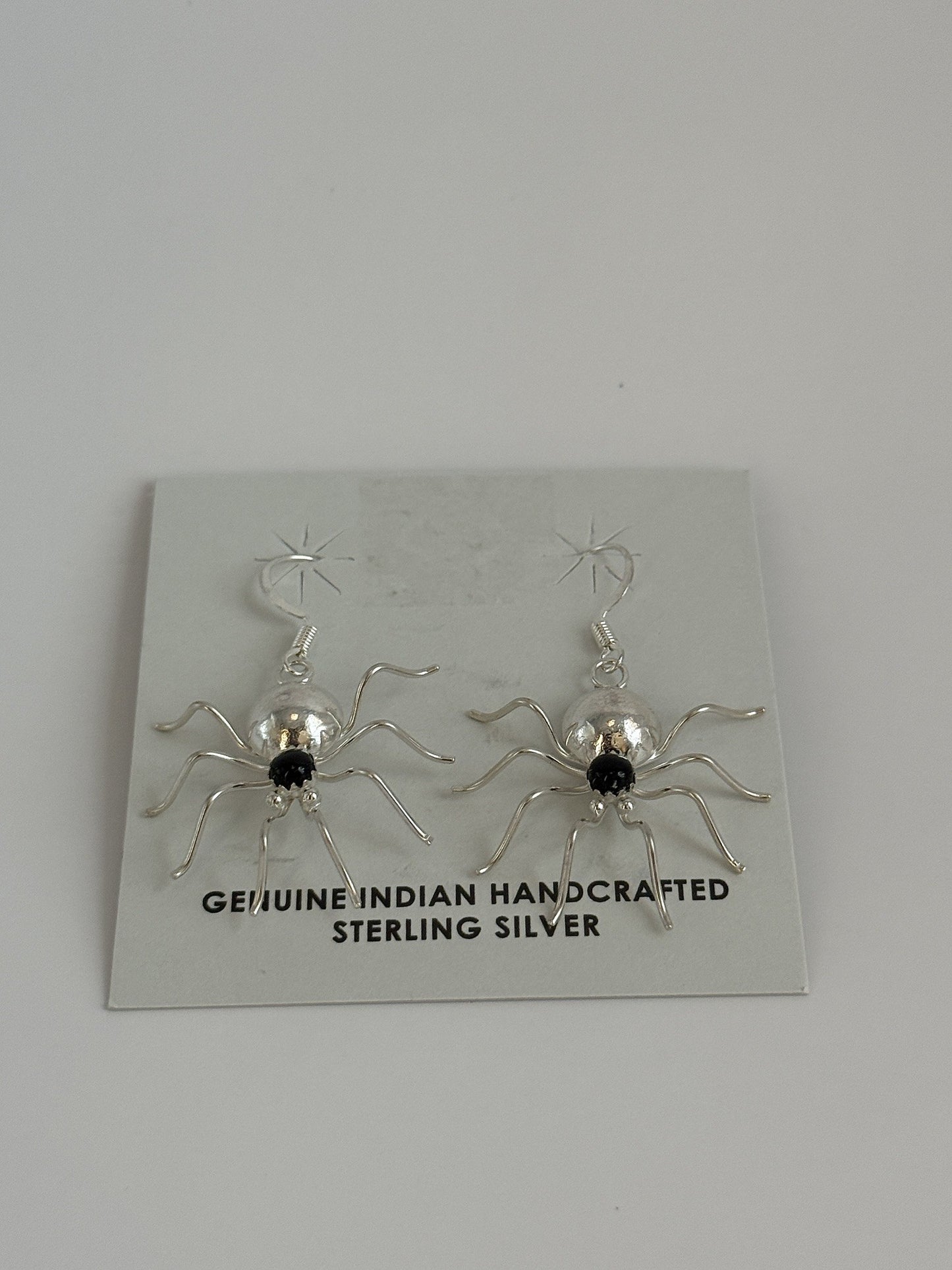 Sterling Silver Spider Earrings with Black Onyx