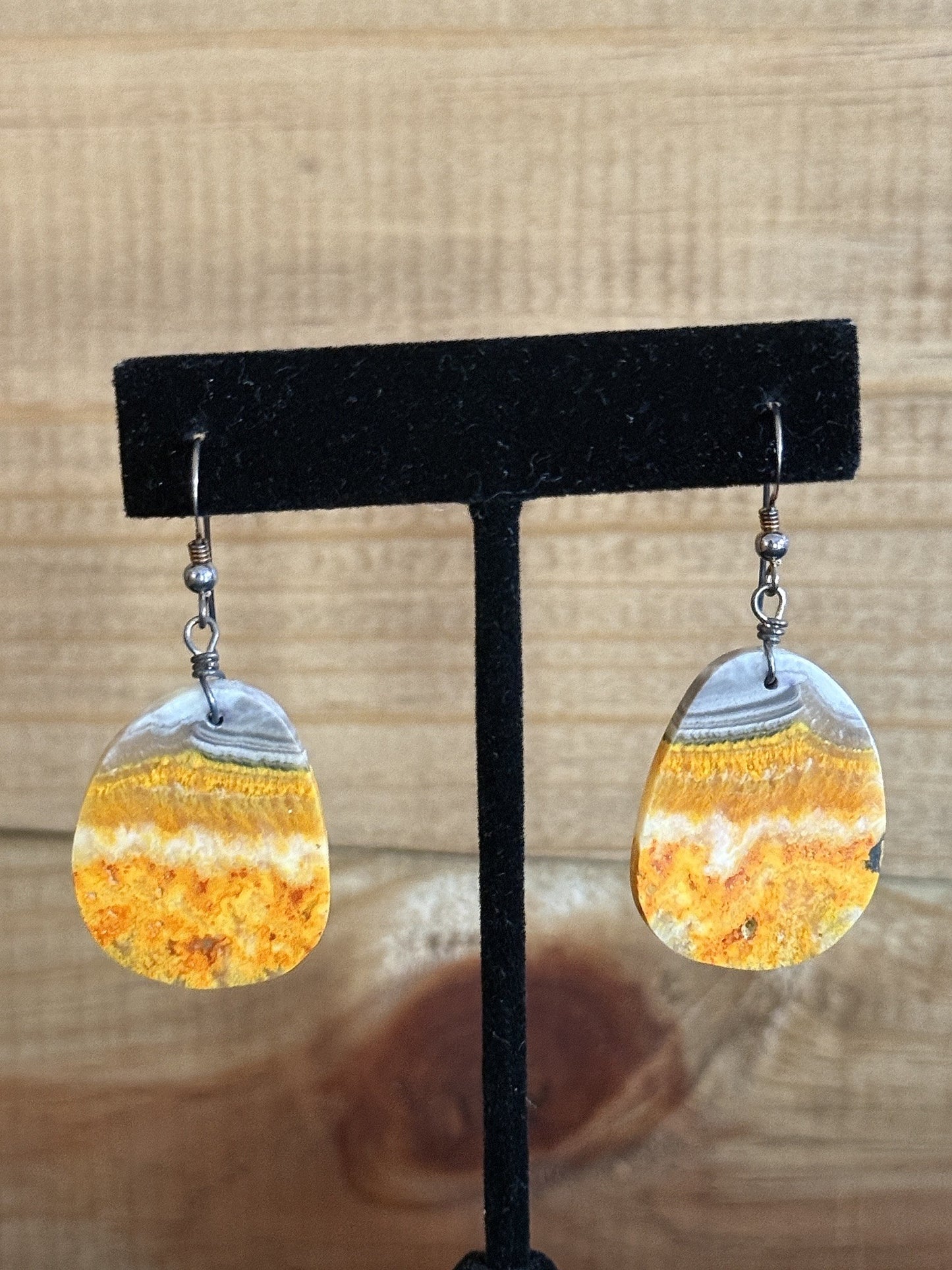 Bumblebee Japer & Sterling Silver Slab Dangle Earrings