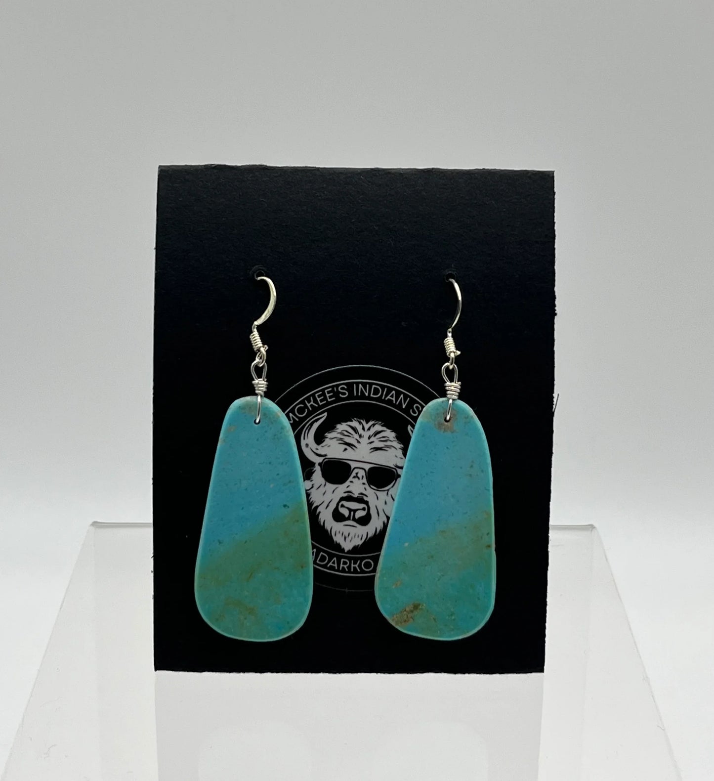 Turquoise teardrop earrings with silver hooks, Native American art supply