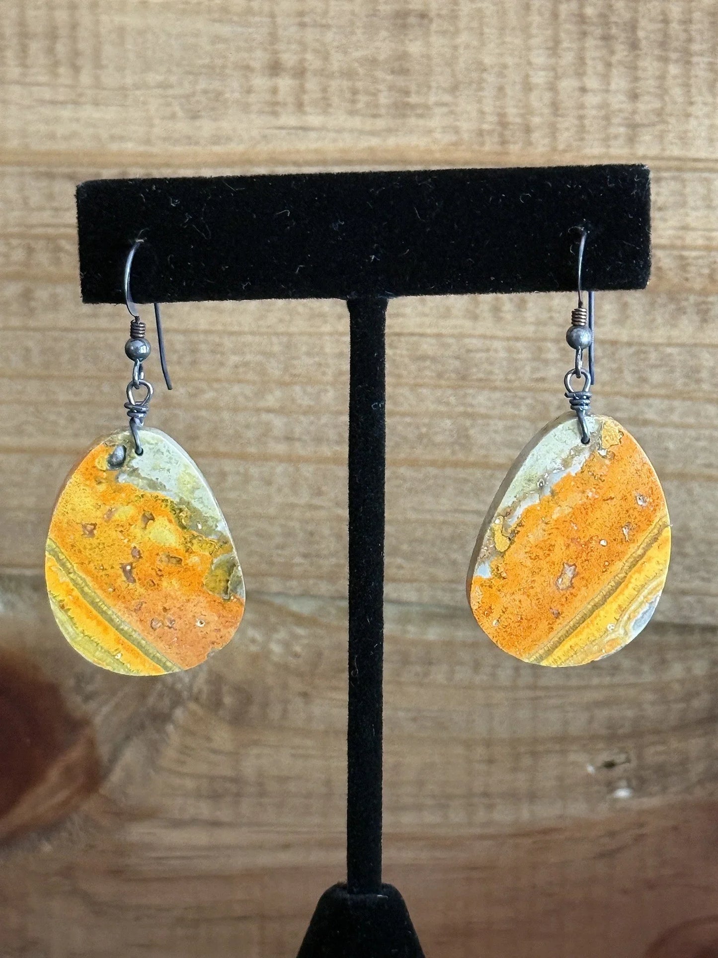 Bumblebee Japer & Sterling Silver Slab Dangle Earrings