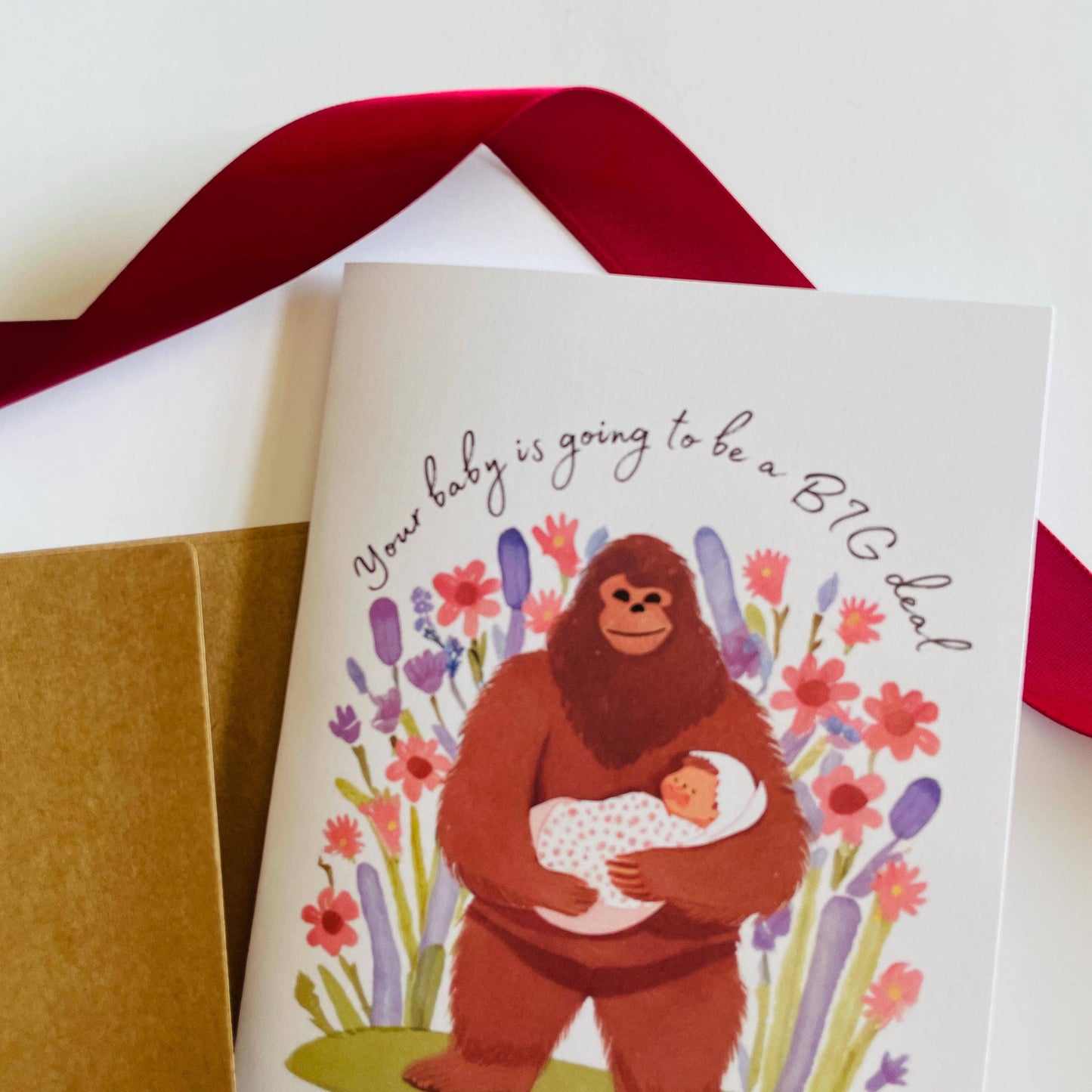 Bigfoot Baby Shower & Pregnancy Congratulations Card: White