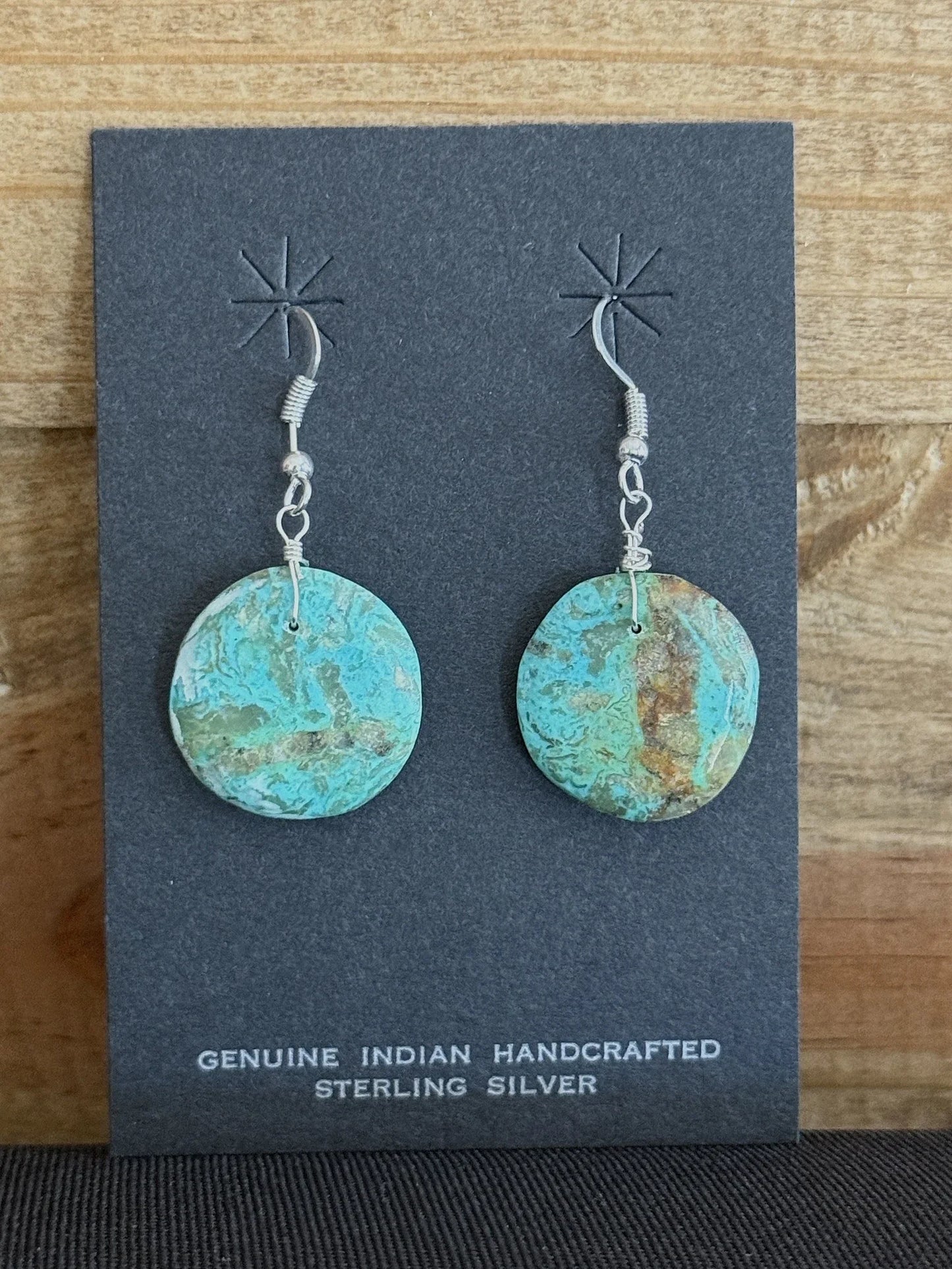Turquoise & Sterling Silver Circle Slab Dangle Earrings
