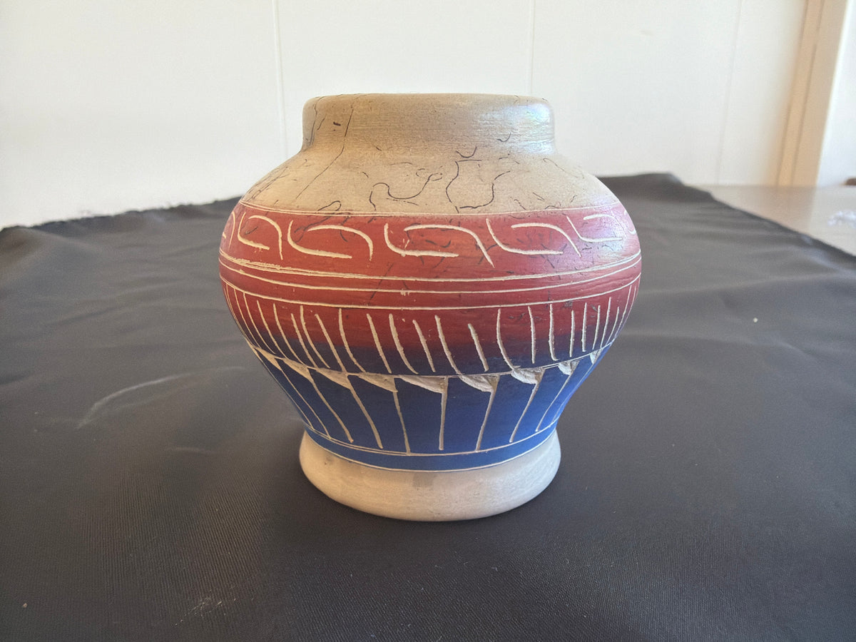 Horsehair Pottery - Small (red/blue)