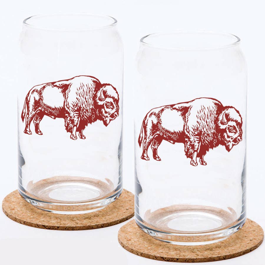 Bison Can Glass | Iced Coffee Cup | Buffalo Pint Glasses