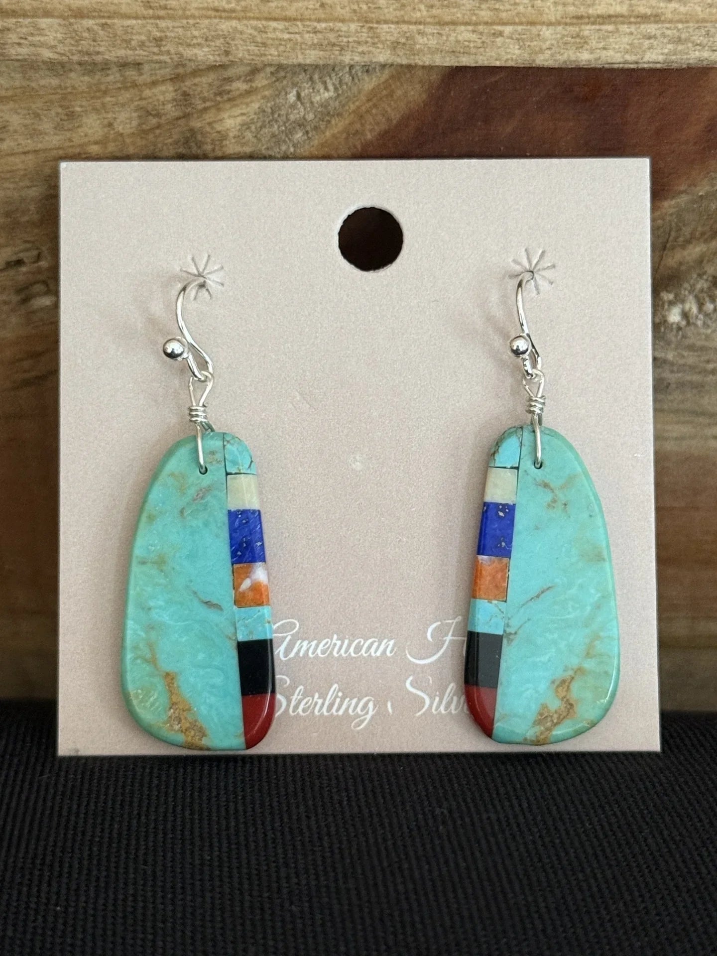 Turquoise Inlay & Sterling Silver Slab Dangle Earrings