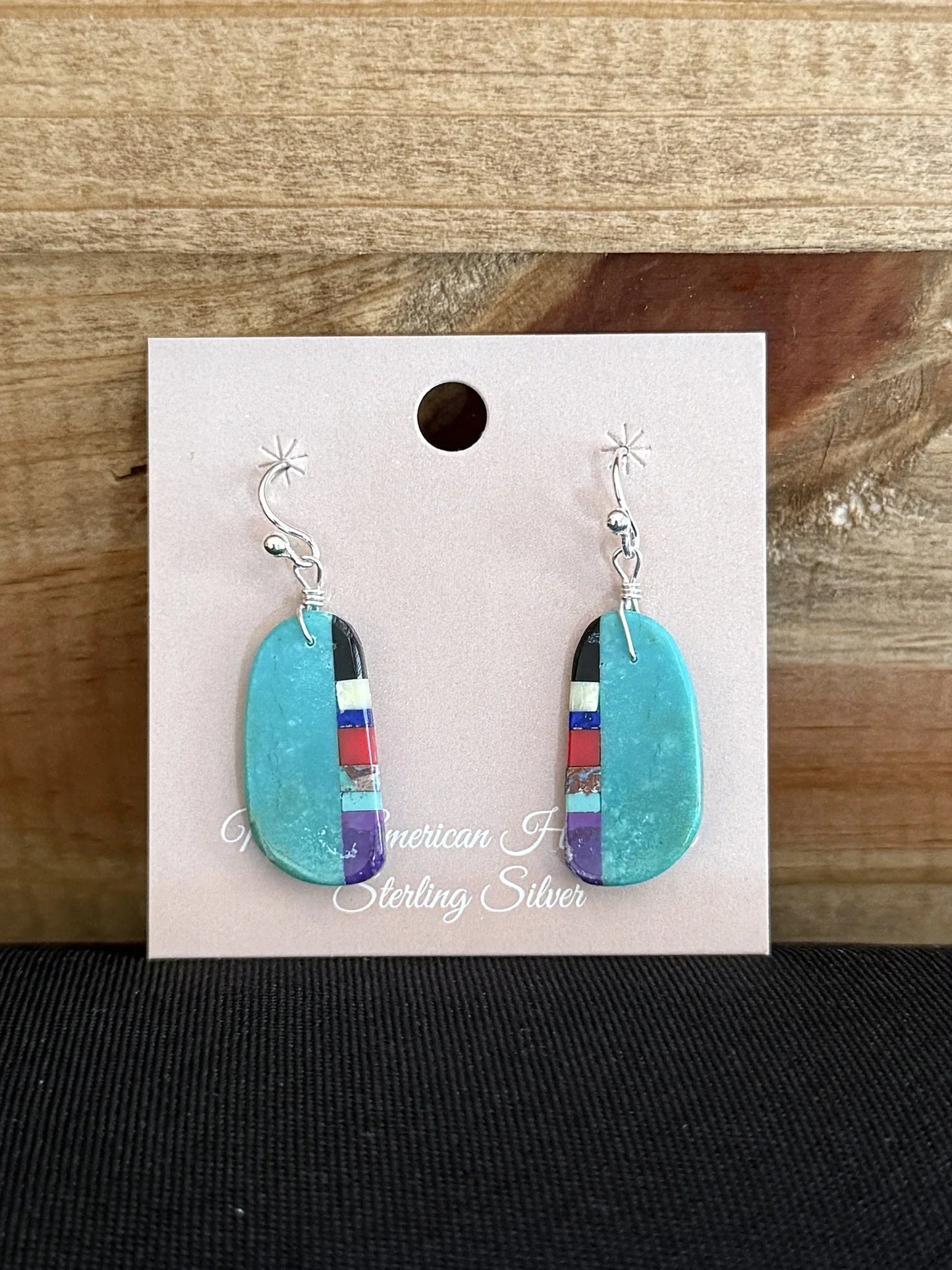 Turquoise Inlay & Sterling Silver Slab Dangle Earrings