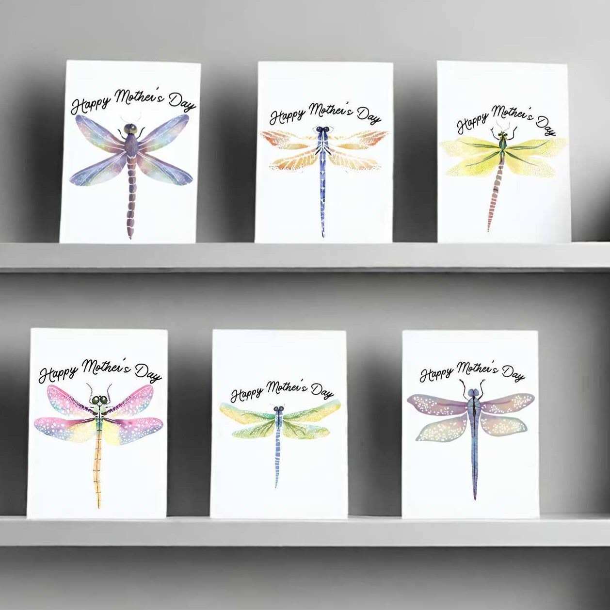 Set Of 6 Happy Mother's Day Dragonfly Cards For Mom: Brown Kraft Paper