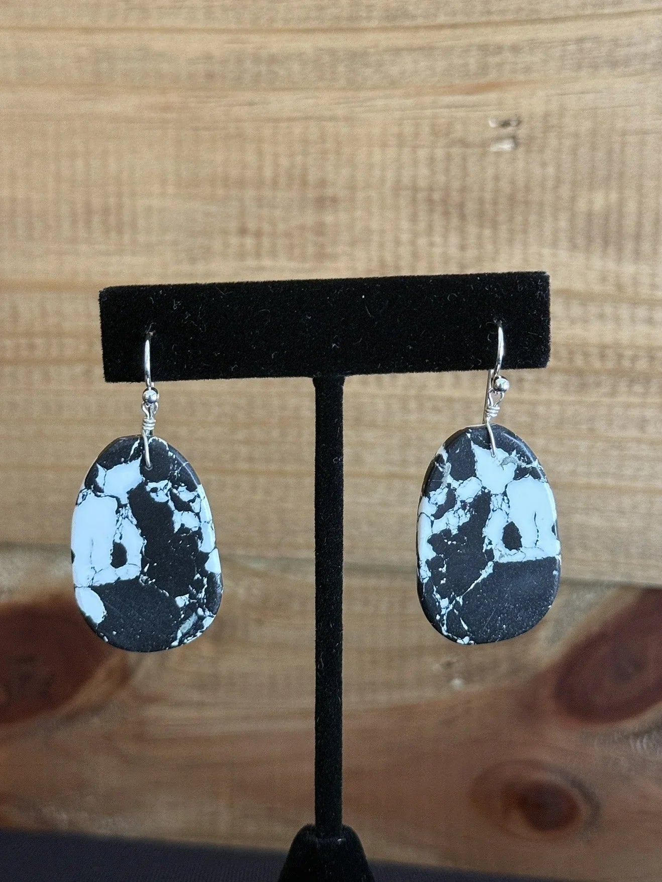 White Buffalo & Sterling Silver Slab Dangle Earrings