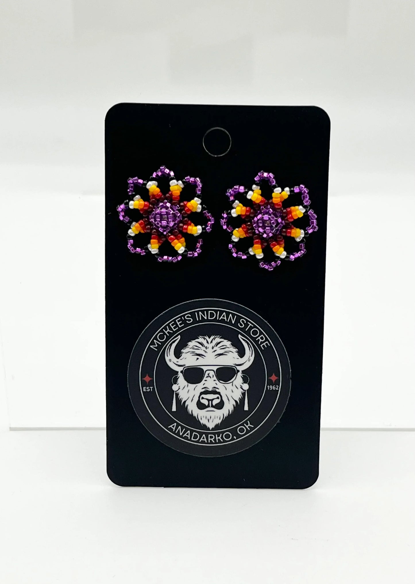 Beaded Floral Earrings; Purple