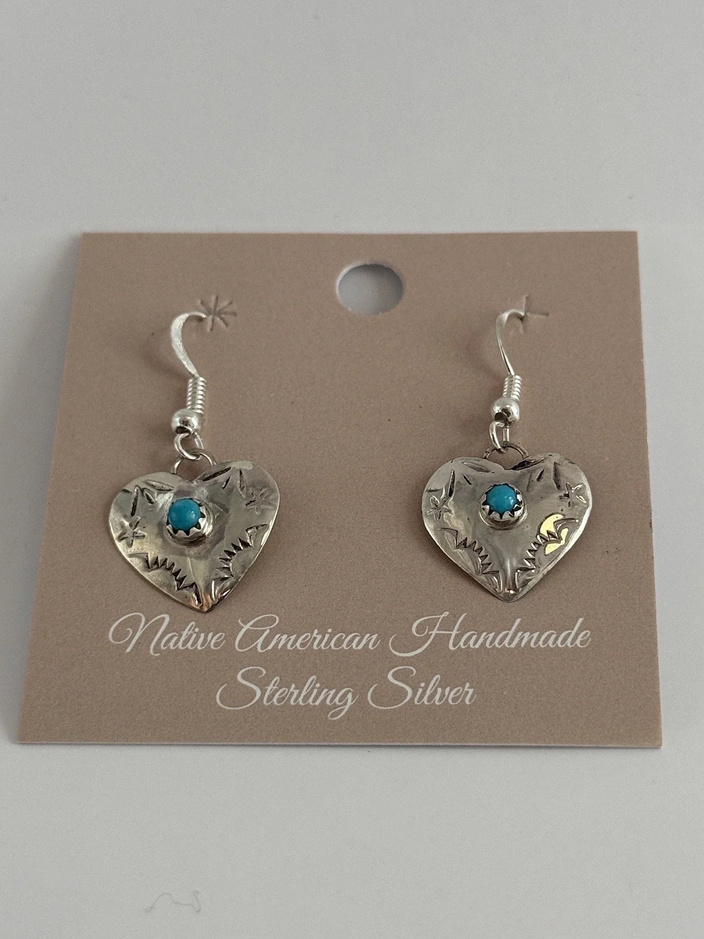 Sterling Silver Heart Dangle Earrings with Turquoise Stone