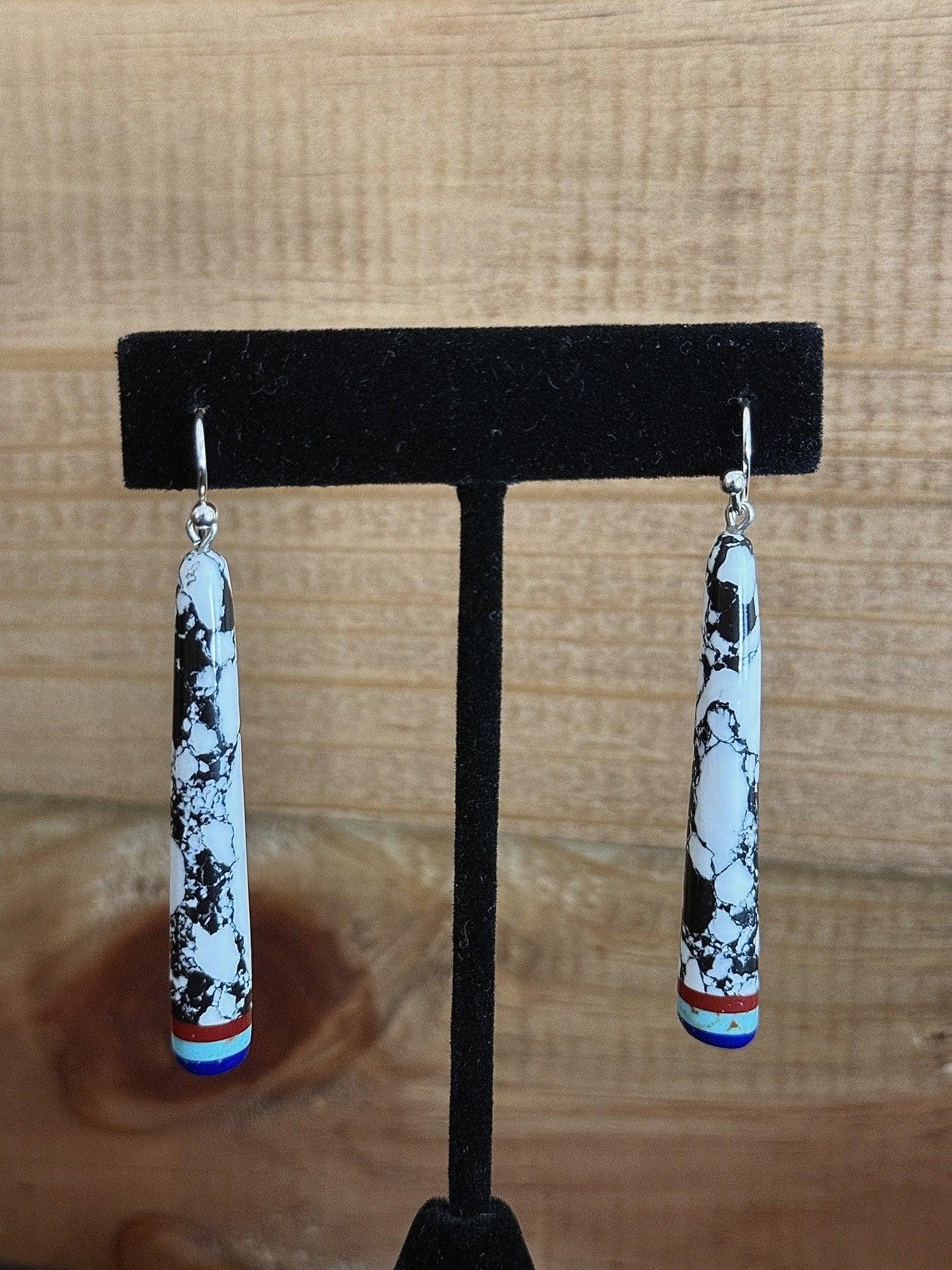 White Buffalo with Turquoise & Lapis Accent and Sterling Silver Dangle Earrings