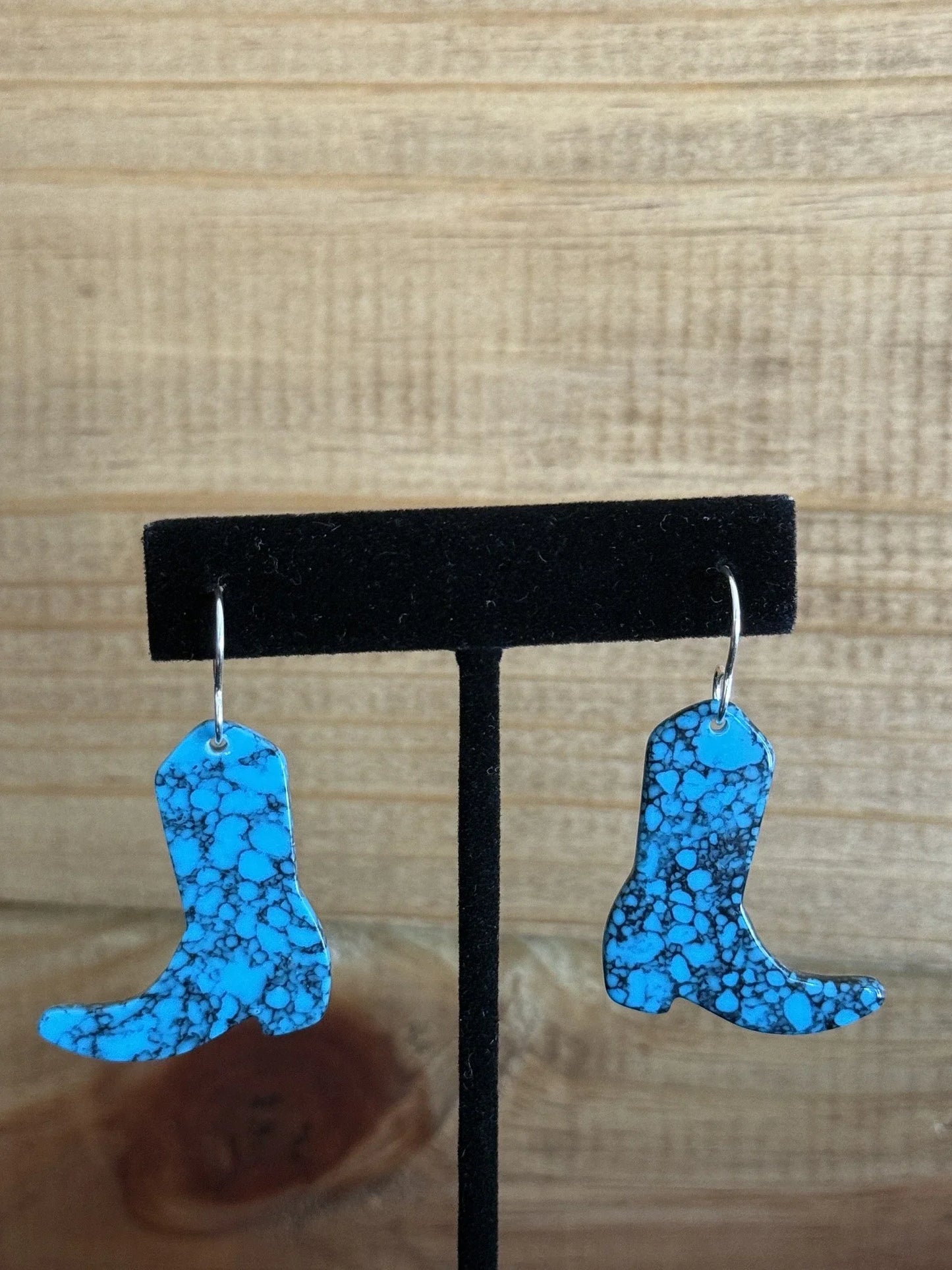 Turquoise & Sterling Silver Slab Cowboy Boot Dangle Earrings