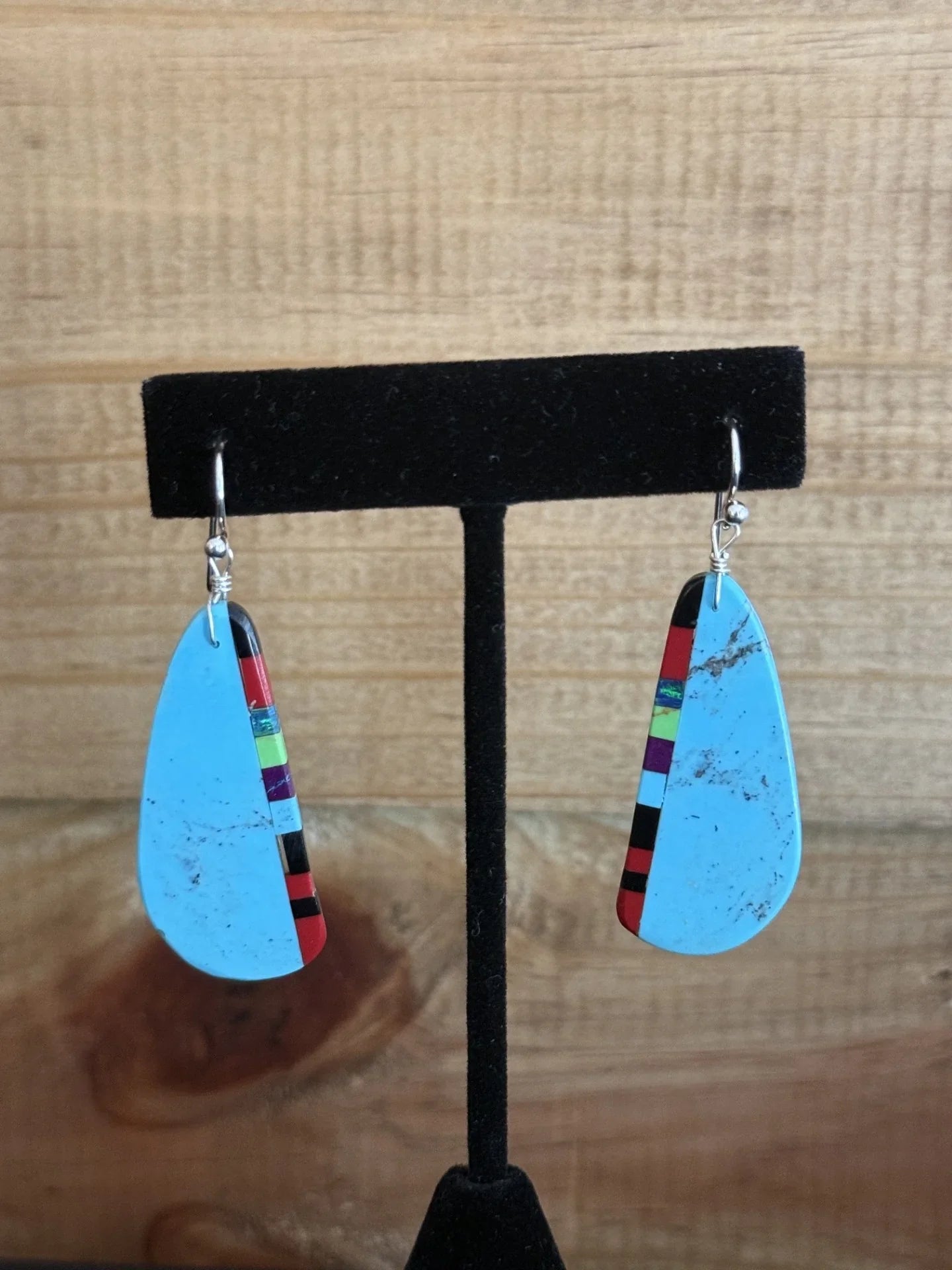 Turquoise Inlay & Sterling Silver Slab Dangle Earrings