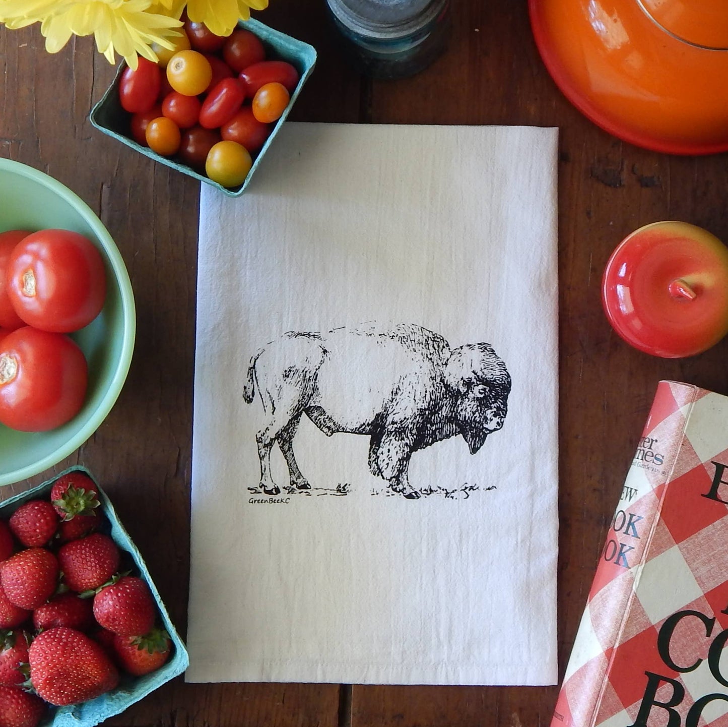 Bison Buffalo Towel | Tea Towels | Flour Sack Kitchen Towels: Black