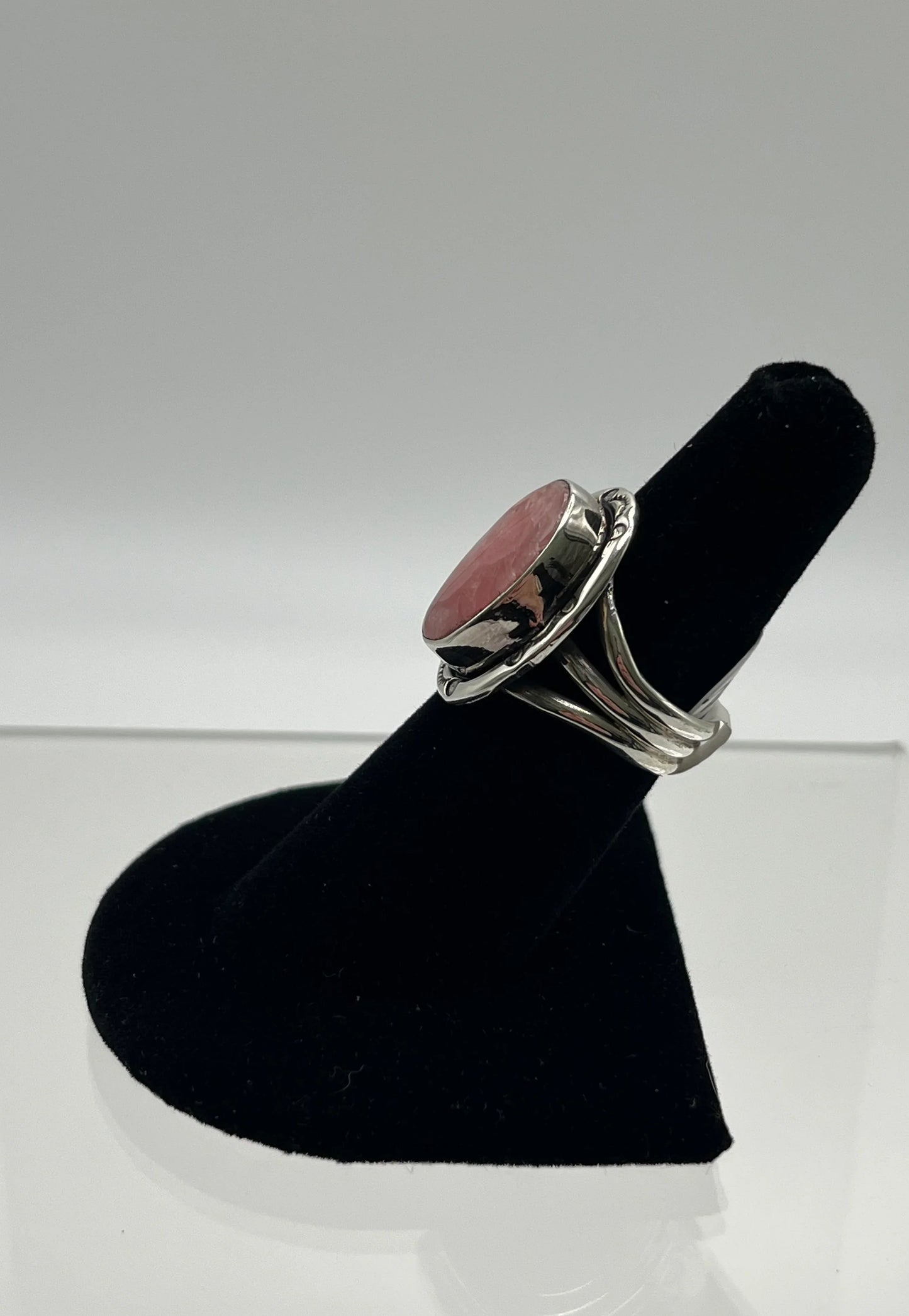 Sterling silver ring with pink stone, Native American jewelry style