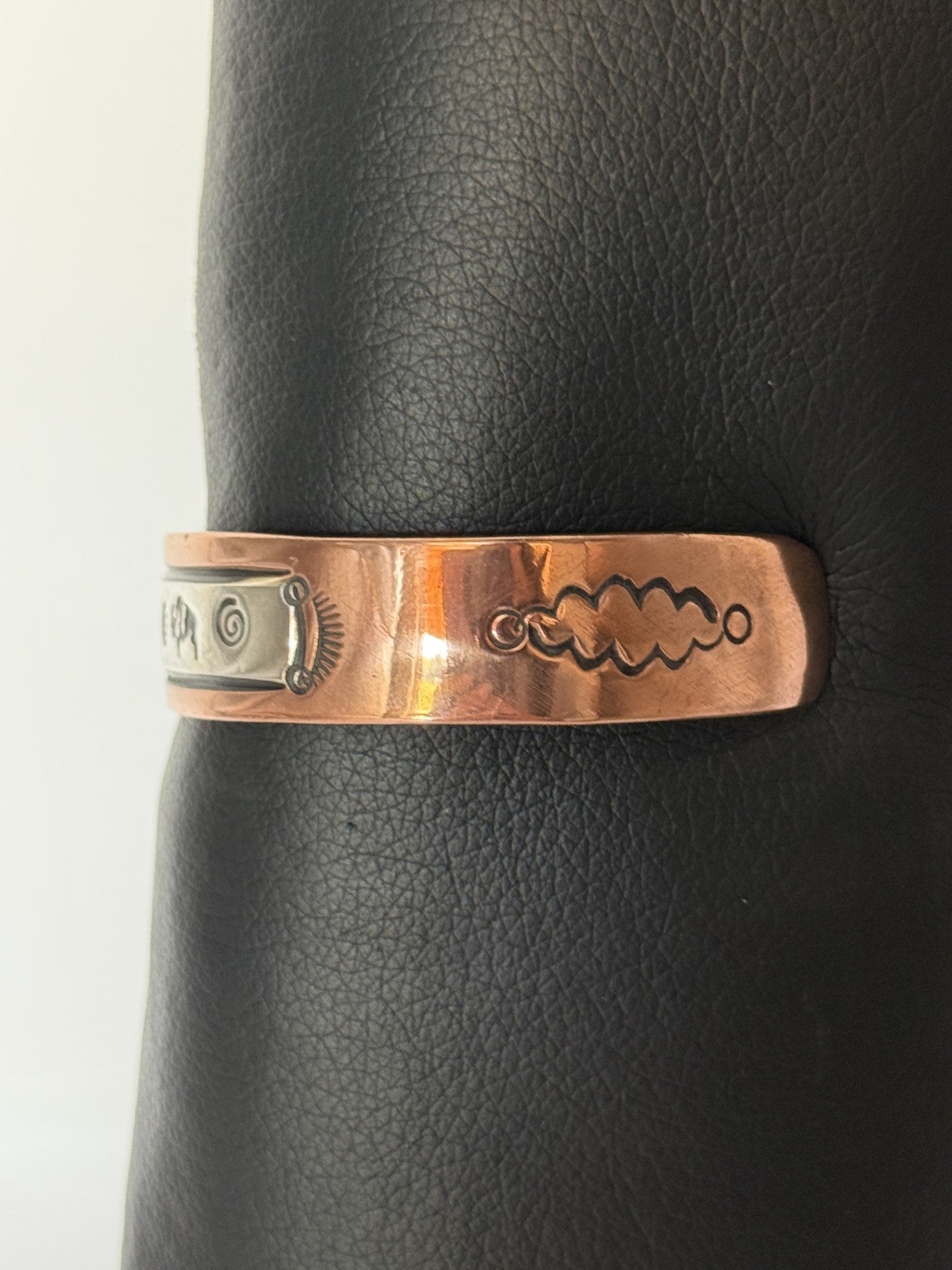 Copper & Navajo Sterling Silver Bracelet with Buffalo and Swirl Symbols