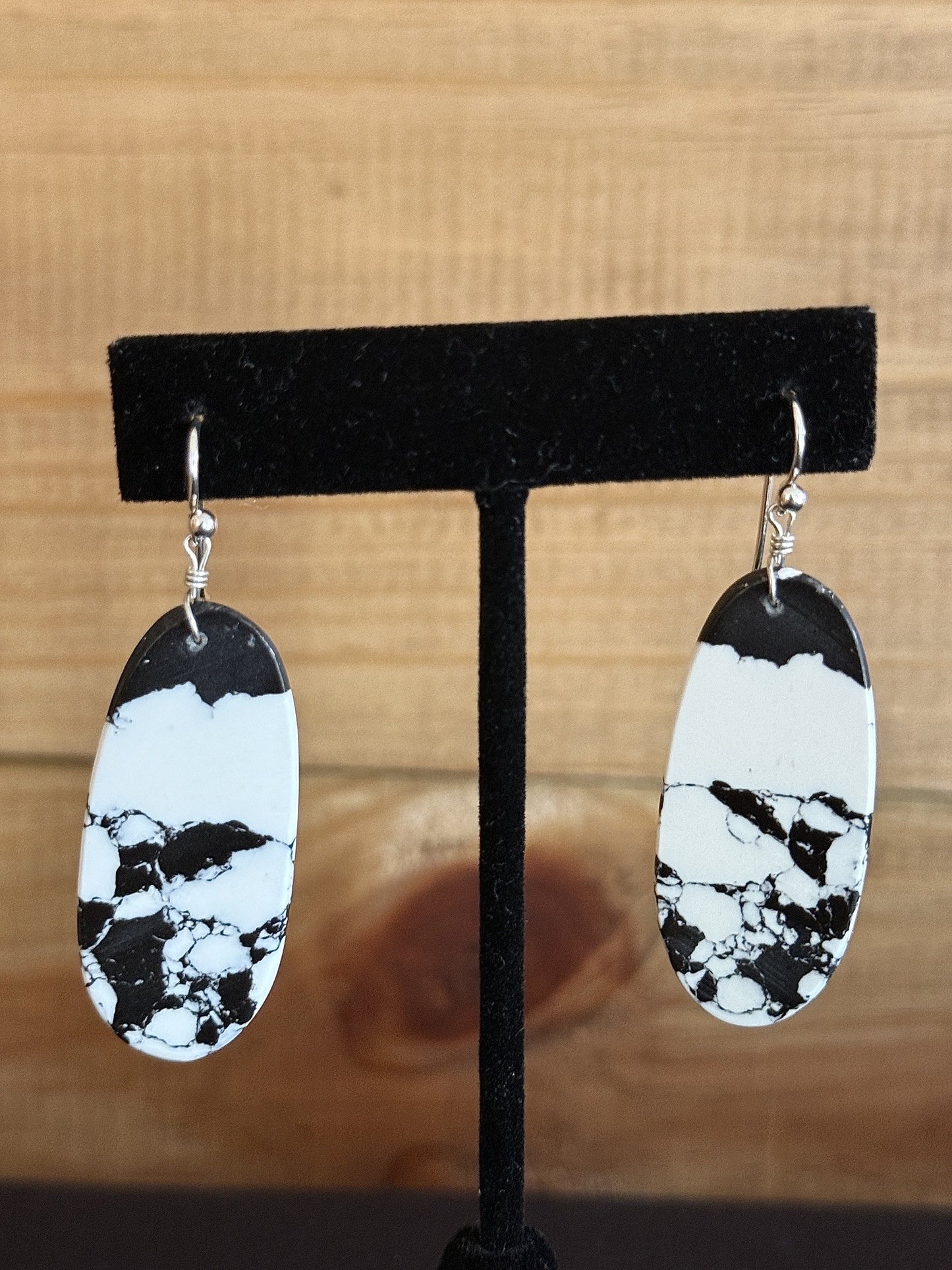 White Buffalo & Sterling Silver Slab Dangle Earrings