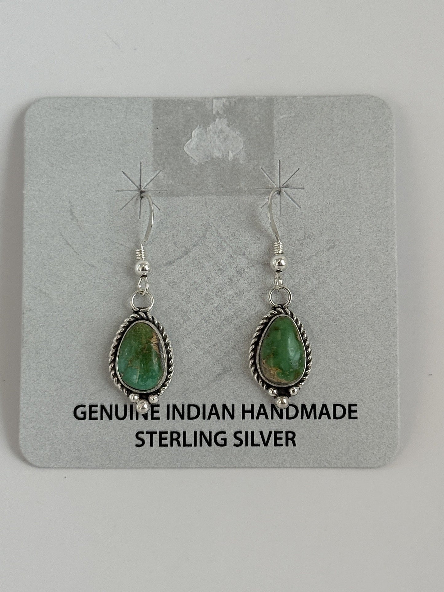Green Turquoise Sterling Silver Teardrop Dangle Earrings