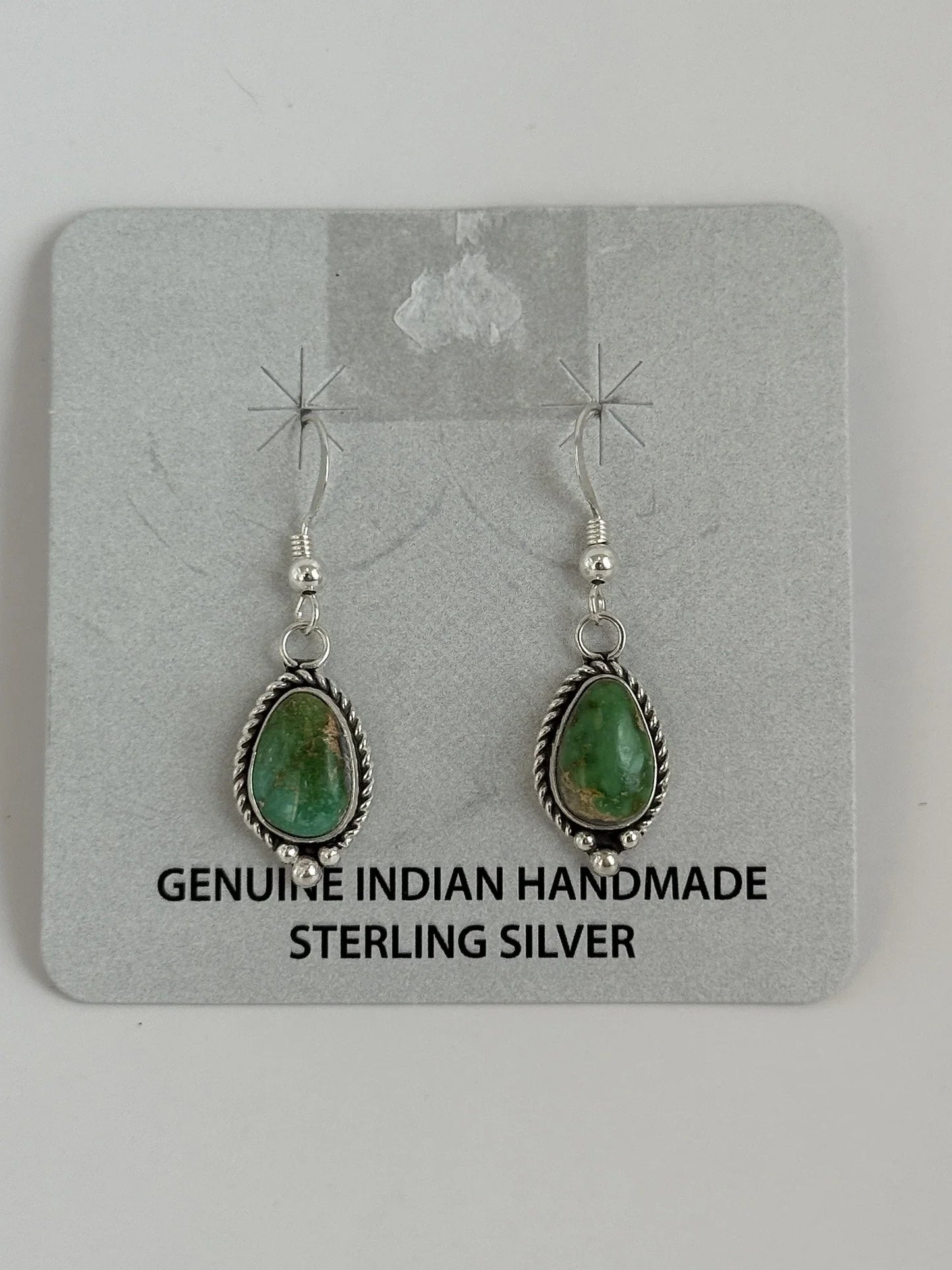 Green Turquoise Sterling Silver Teardrop Dangle Earrings
