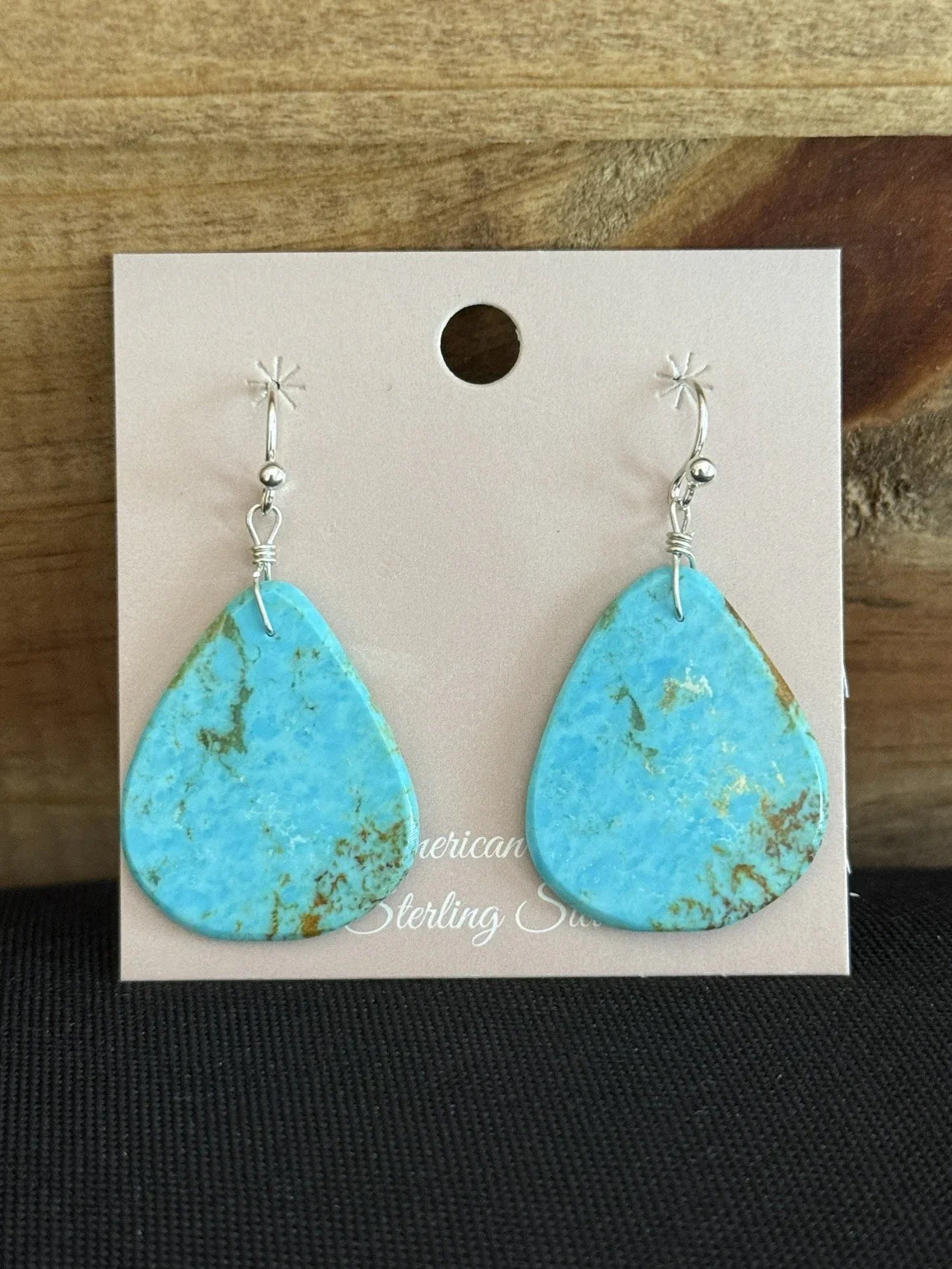 Turquoise & Sterling Silver Teardrop Slab Dangle Earrings