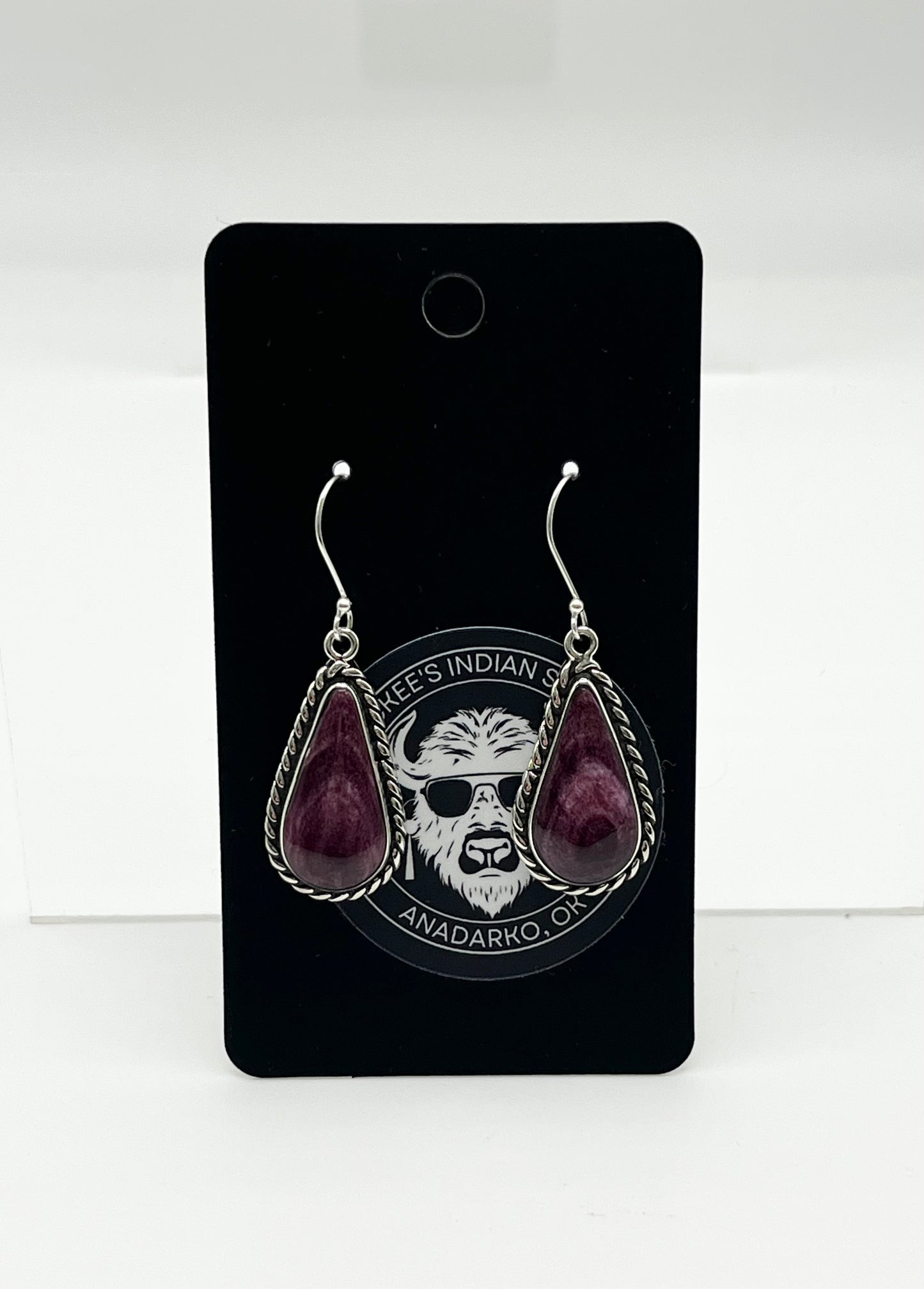 Purple Spiny Oyster and Sterling Silver, Pear Shaped Earrings