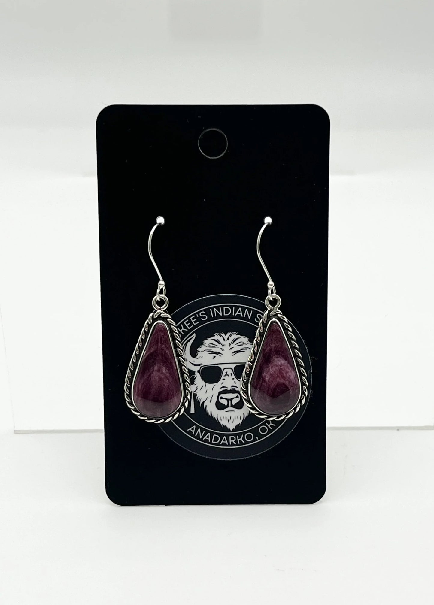 Purple Spiny Oyster and Sterling Silver, Pear Shaped Earrings