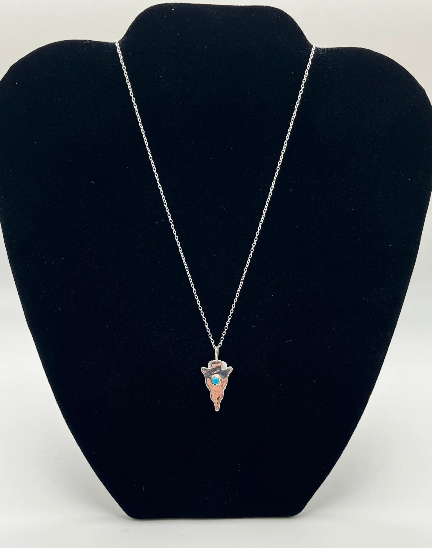 Small Turquoise and Sterling Silver Arrowhead Pendant with Chain