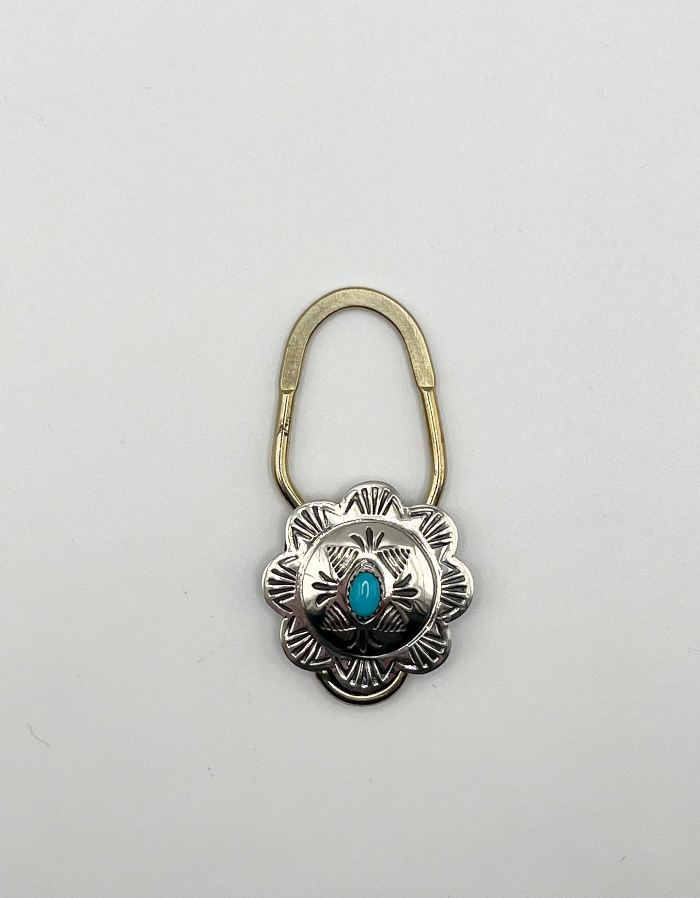 Sterling Silver Concho Keychain with Turquoise