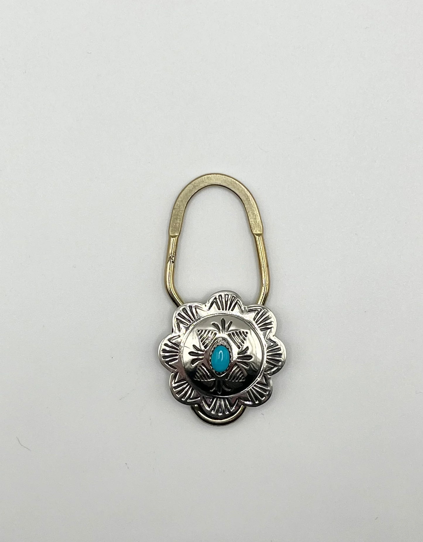 Sterling Silver Concho Keychain with Turquoise