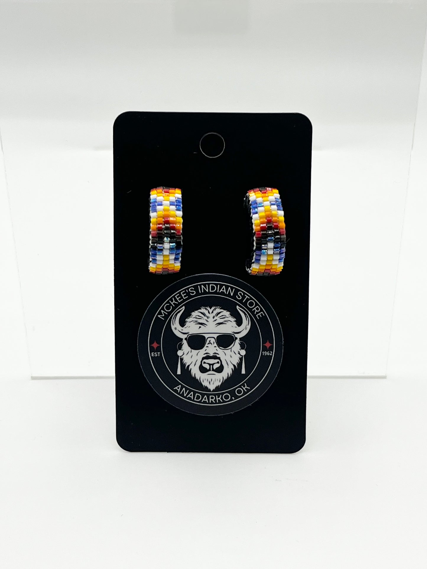 Beaded Hoop Earrings; Navy Blue